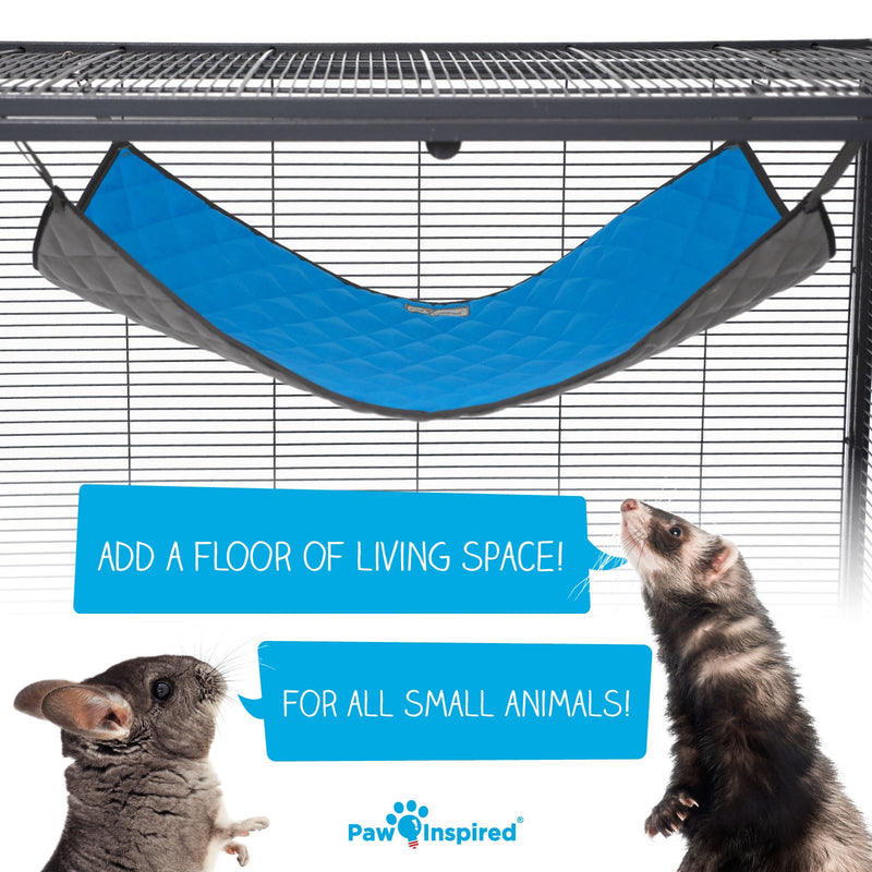 Paw Inspired Hanging Fleece Hammock for Ferrets, Rats, Chinchillas, Sugar Gliders, Small Pets | Hideout Toy for Guinea Pigs, Hamsters | Swivel Clips for Small Animal Cages (Gray/Blue) Gray/Blue - PawsPlanet Australia