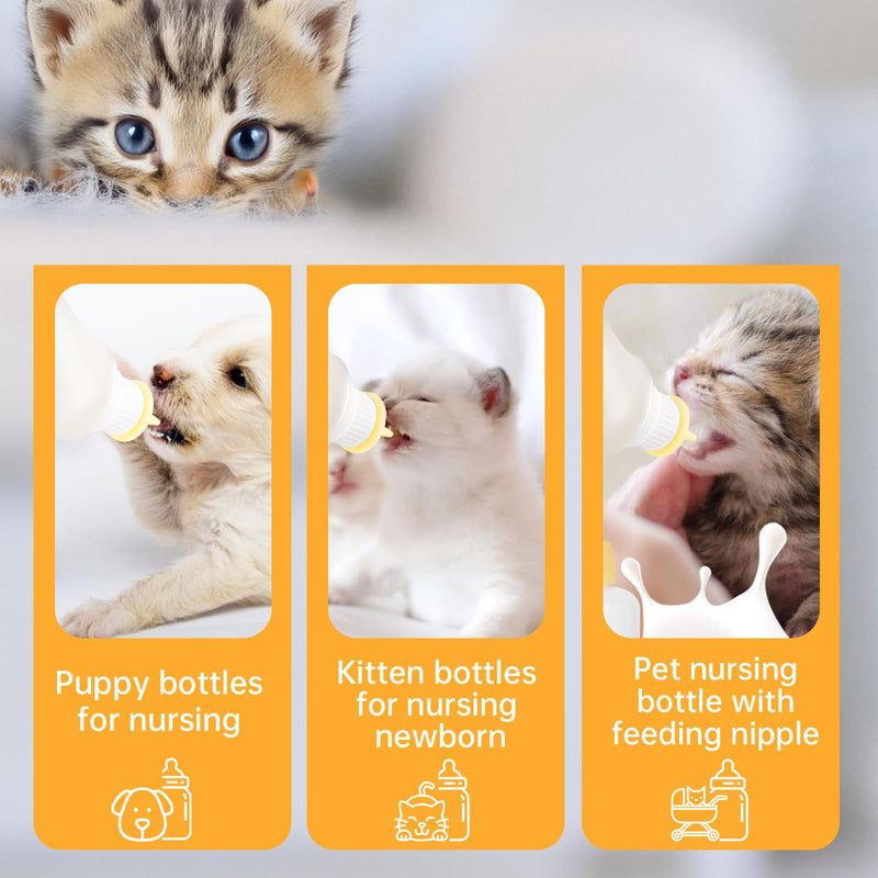 5Pack Kitten Bottle for Nursing Puppy Milk Kitten Bottles Feeding Kit Silicone Nipple for Newborn Pets Kittens, Puppy,Squirrel (Yellow) - PawsPlanet Australia