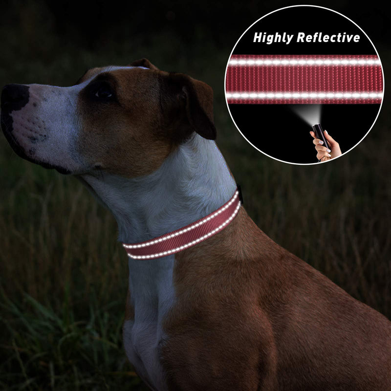 TagME Reflective Nylon Dog Collars, Adjustable Classic Pet Collar with Quick Release Buckle for Medium Dogs, Baby Pink, 1.0" Width M: 1.0"x(14-20")