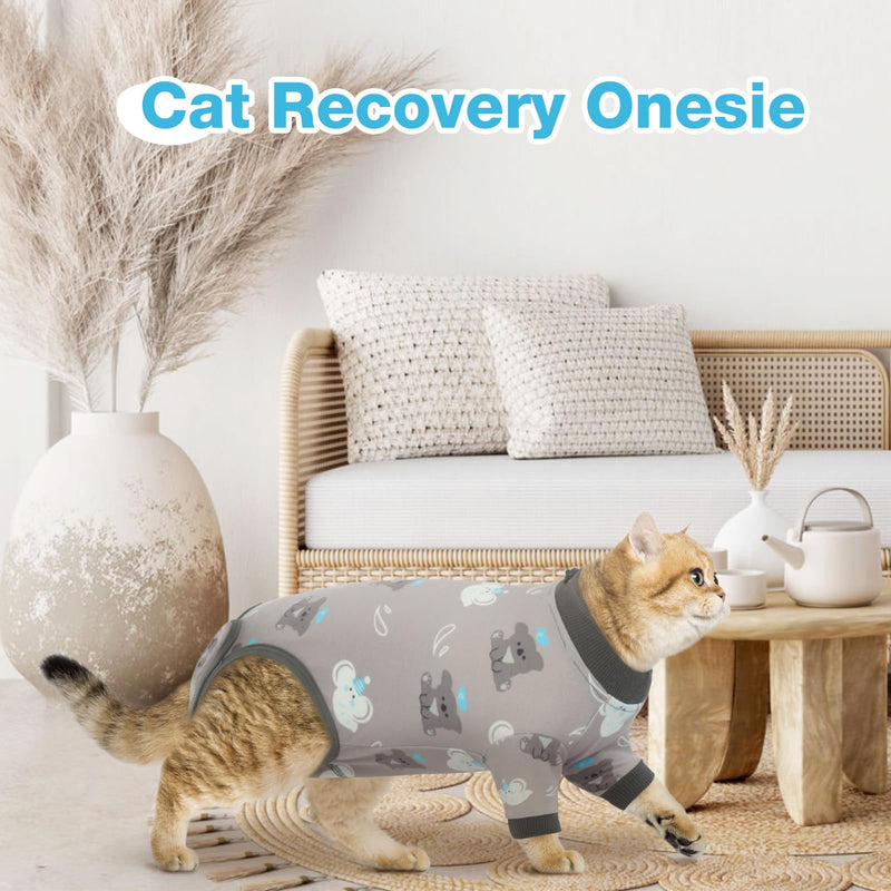 DENTRUN Cat Surgery Recovery Suit Female Male Cats Spay/Neuter Suit Soft Onesie After Surgery, Kitten Surgical Collar Cone Alternative Shirt, Abdominal Wounds Anti-Licking Cat Body Suit Post Surgery Medium Grey