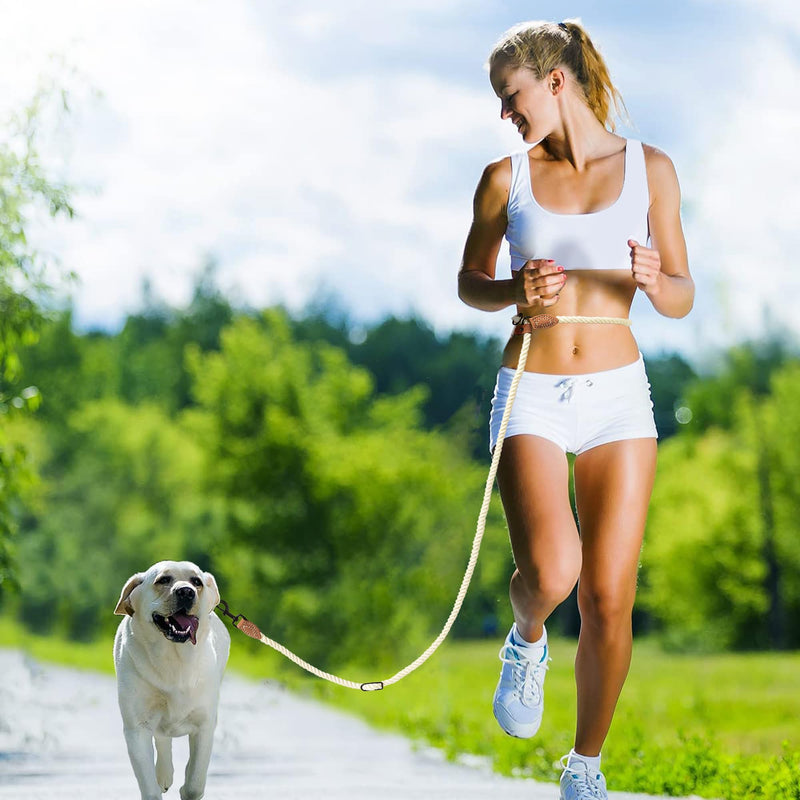 Mile High Life Hands Free Dog Leash, Crossbody Waist Leash with Genuine Leather Connection, Multifunctional Adjustable Slip Lead for Dog Walking Running (Cream, 7FT) Cream 7FT Hands Free - PawsPlanet Australia
