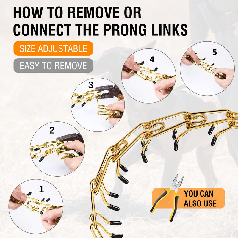 Stainless Steel Dog Pinch Collar - Gold Prong Martingale Collar, Adjustable Size for Medium & Large Dogs (XL, Gold) XL