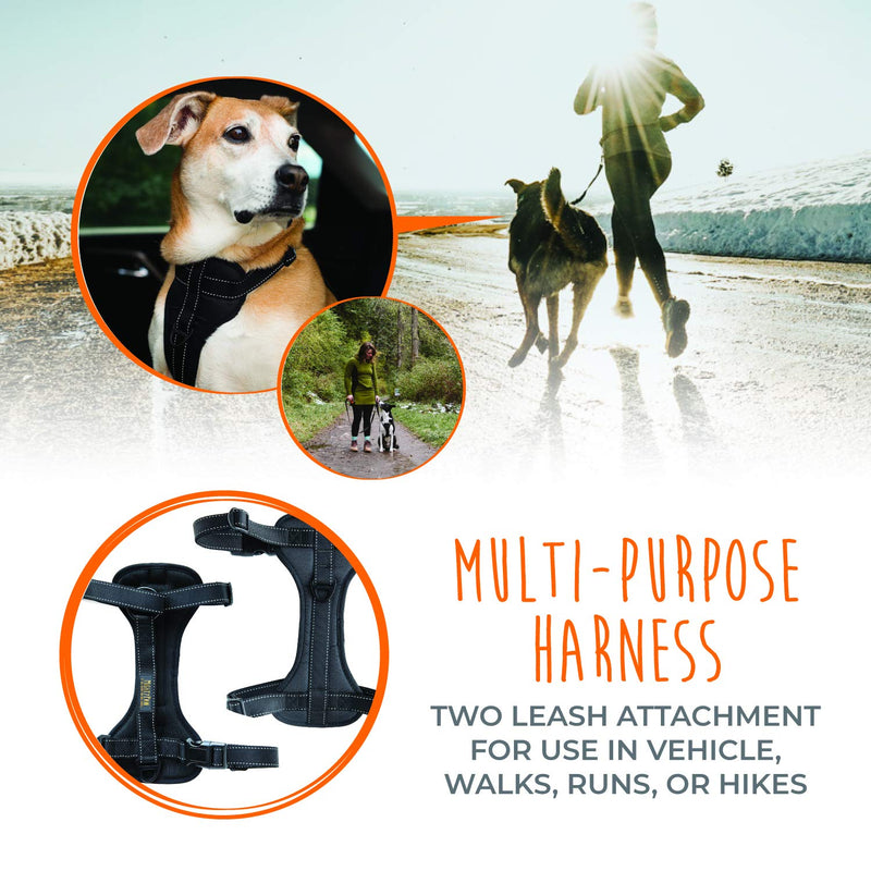Mighty Paw Mighty Dog Car Harness - Dog Safety Harness for Car - Vehicle Safety with Adjustable Straps - Soft Padding - No Pull Front Leash Attachment - Padded Reflective Dog Harness - (Large) Large Black - PawsPlanet Australia