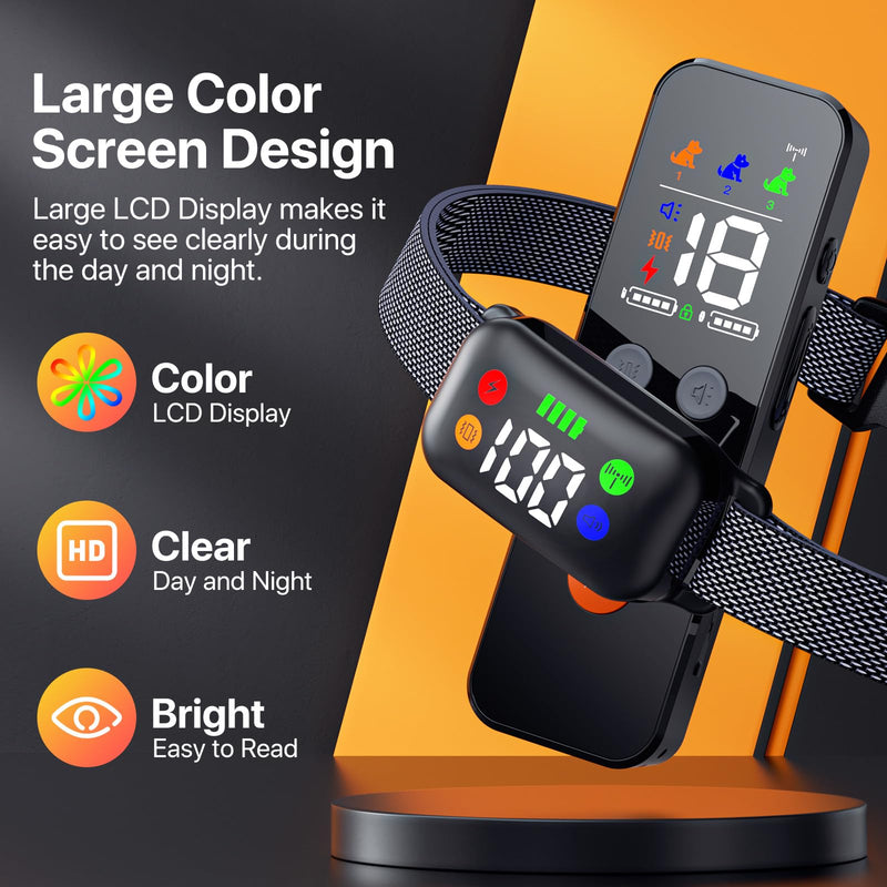 Shock Collar for Dogs, Rechargeble Dog Shock Collar with Remote Control for Medium Large Dogs 40-120lbs, IP68 Waterproof Dog Training Collar with Beep Vibration and Static Black