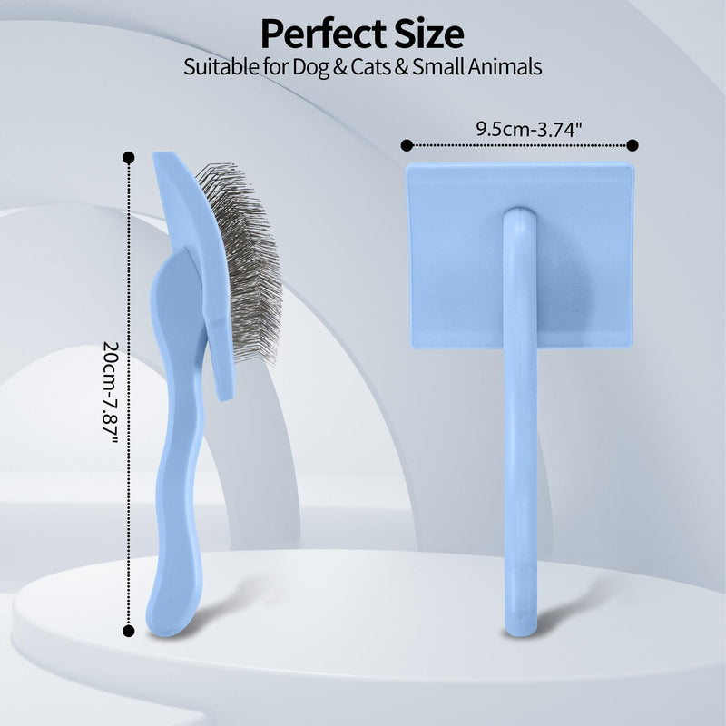 Pet Slicker Brush for Long & Short Hair - Detangling Tool for Dogs & Cats - 135° Angled Stainless Steel Pins, Curved Handle - Gentle Grooming for Small/Medium/Large Breeds (Blue) Blue - PawsPlanet Australia
