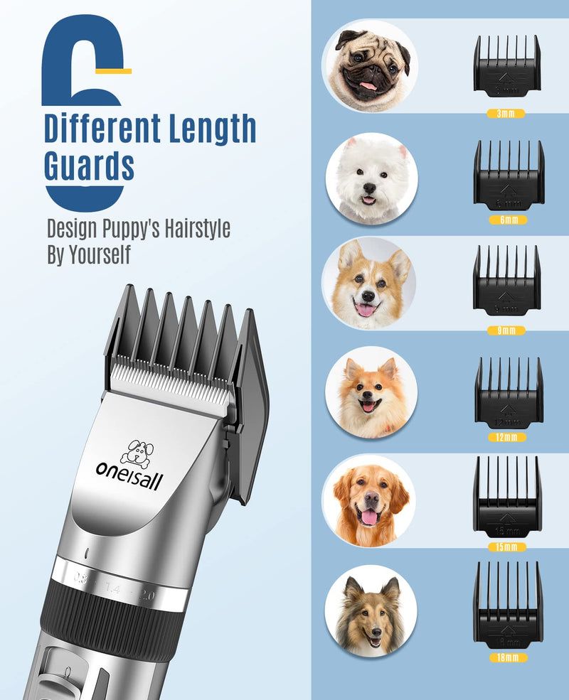 oneisall 2 in 1 Pet Cat & Dog Grooming Kit - Quiet Cordless Dog Clippers & Paw Trimmer for Grooming Pet Hair Silver - PawsPlanet Australia