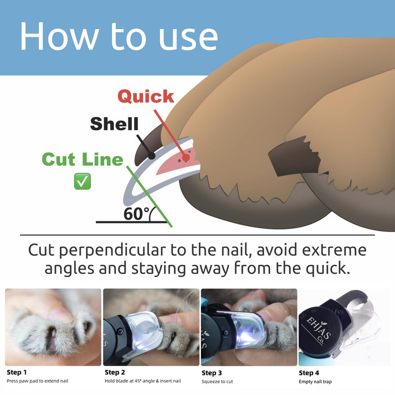 Stainless Steel Pet Nail Trimmer/Clipper with LED Light, Nail Trapper and Filer, Blue, for Dogs and Cats - PawsPlanet Australia