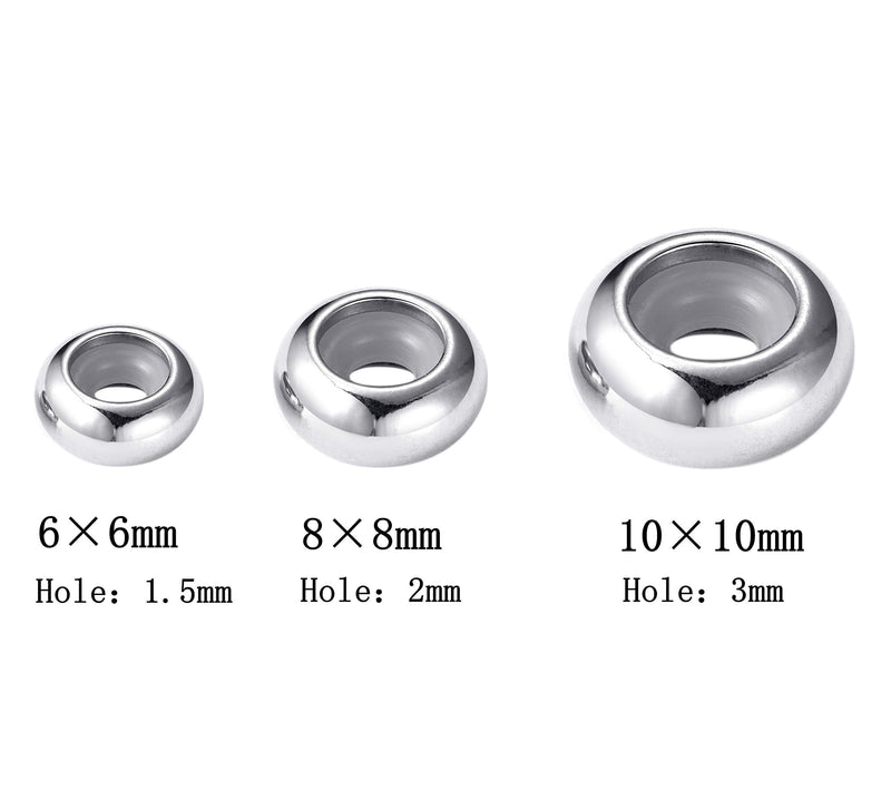 30pcs 3 Size Stainless Steel Rubber Inside Stopper Beads Rondelle Metal Slider Spacer Beads for Charm Bracelet Necklace Jewelry Making - PawsPlanet Australia