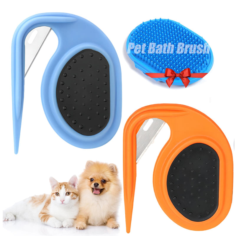 4PCS Knotting Comb, Knotting Comb for Cats, Pet Knotting Comb, De Knotting Comb for Dog, Knotting Comb Pet Grooming Tool for Removing Tangled Hair 2PCS-Green+Orange(with dog bath brush) - PawsPlanet Australia