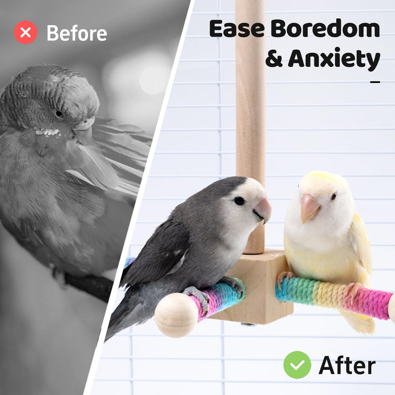 9" Hanging Bird Perch Toy for Cage, 360° Silent Free-Spin, Wooden Bird Cage Accessories, Relieve Boredom Anxiety, for Parrots, Parakeets, Cockatiels, Small to Medium Birds, with Poplar Swing - PawsPlanet Australia