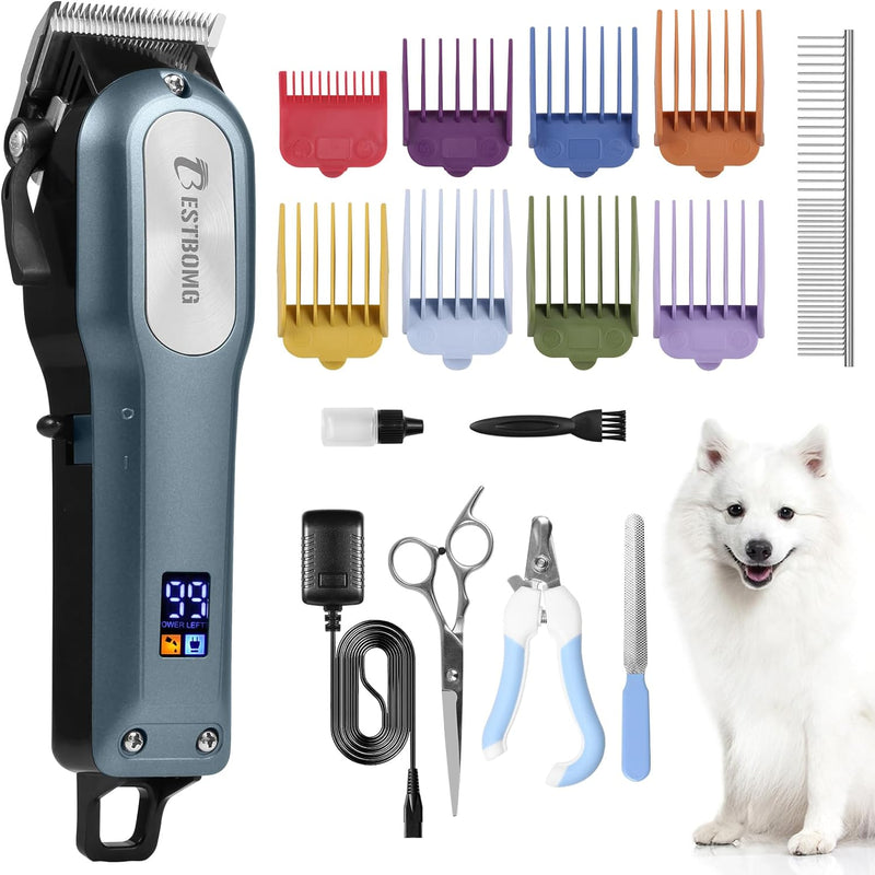 Dog Clippers Professional Heavy Duty Low Noise High Power Dog Grooming Clipper Rechargeable Cordless Pet Grooming Tools for Small & Large Dogs Cats Pets with Thick & Heavy Coats Navy - PawsPlanet Australia