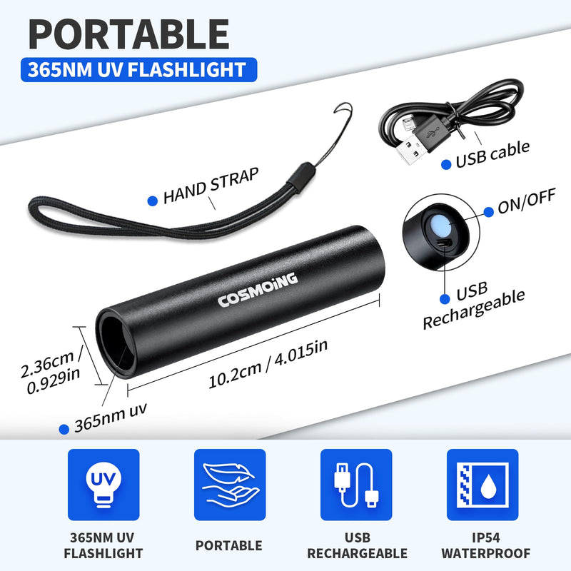 UV Flashlight USB Rechargeable, 365nm Black Light (2 PACK), Mini & Powerful Upgrade Ultraviolet Flashlight Portable Detector for Pet Urine, Cat Dog Stains, Scorpion, Bed Bug 2 PCS - Rechargeable 365nm UV Flashlight-3 - PawsPlanet Australia