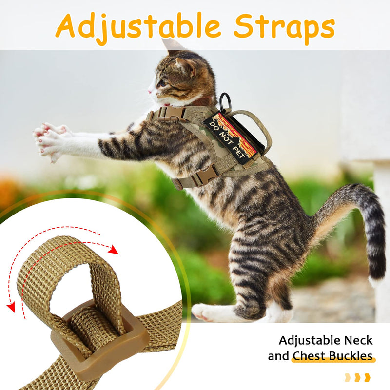 Tactical Cat Harness for Walking, Adjustable Escape Proof Pet Vest for Large Cat,Easy Control Breathable Cat Vest with Handle?Molle Patches (camo Khaki, L) camo khaki - PawsPlanet Australia