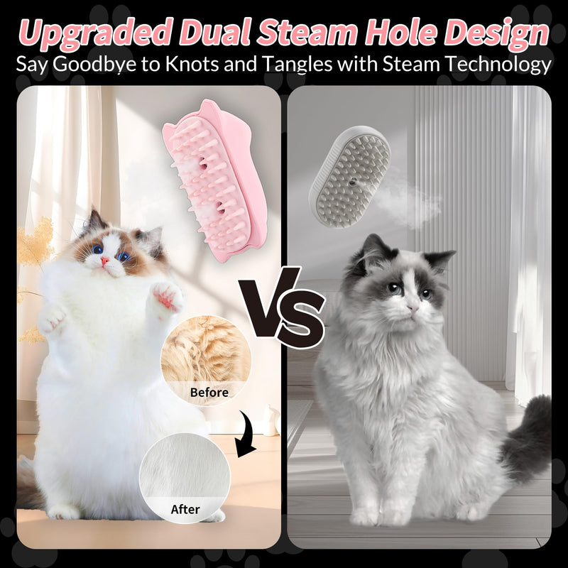 Cat Steam Brush, 3 in 1 Cat Steamy Brush for Shedding Grooming Brush With Steam, Rechargeable Silicone Pet Brush for Cat Dog Shedding, Massage, and Clean Comb -Pink Pink - PawsPlanet Australia