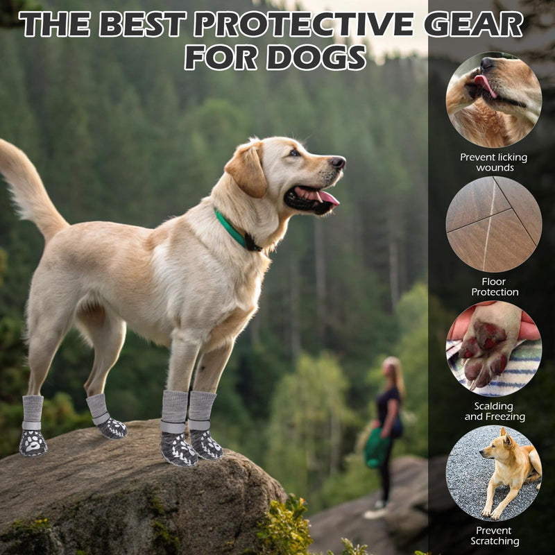 EXPAWLORER Dog Socks to prevent Licking and Slipping, Winter Dog Shoes for Cold Weather Snow, Paw Protectors for Hardwood Floors Anti-Slip, Dog Booties for Small Medium Large Senior Dogs, Black Grey M Medium(Paw Width:2.55in?