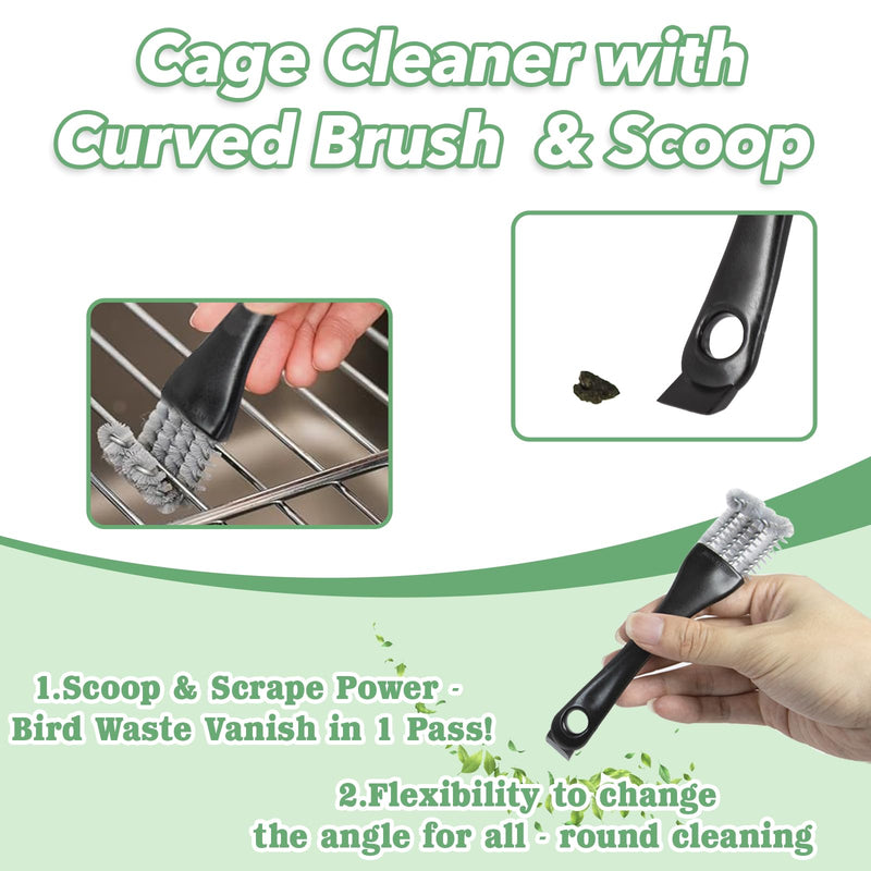 2 Pcs Bird Cage Cleaner Brush & Scoop with Long Handle and Curved Brush Head, 2-in-1 Bird Cage Cleaner with Front and Back Brushes for Kennel, and Parrot Perch Cleaning - PawsPlanet Australia