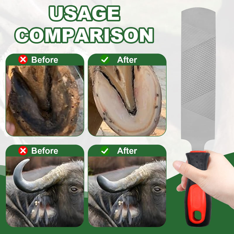 12 Inch Hoof Rasp, Carbon Steel Farrier File Tool, Trimming Tool Horse Rasp with Handle, Suitable for Horse Donkey Cow Goat Animal Hooves 12 inches
