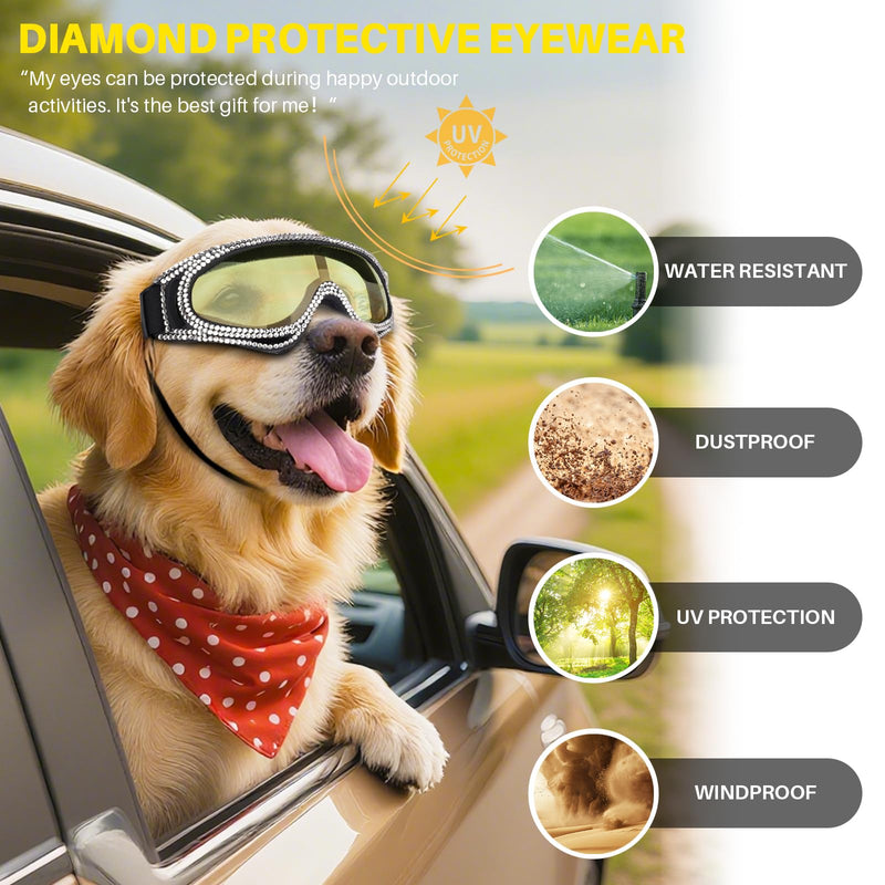 Pet Sunglasses for Dogs – UV Protection Glasses with Diamond Accents, Yellow-Reflective Lenses, Lightweight & Secure Fit (for Medium to Large Breeds) - PawsPlanet Australia