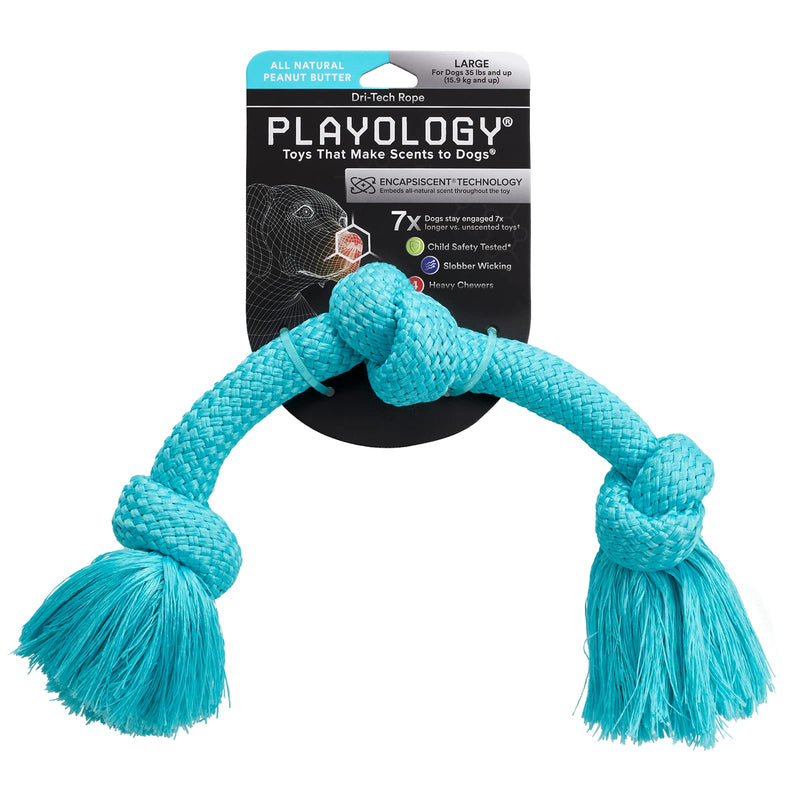 Playology Dri Tech Rope Dog Chew Toy for Large Dog Breeds (35lbs and up) - Engaging, All-Natural Peanut Butter Scented Dog Toys for Tough Chewers - Easy to Clean - Interactive and Non-Toxic Large Rope