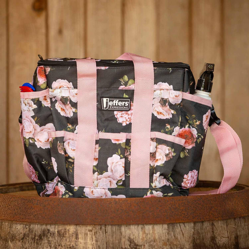 Jeffers Expression Deluxe Grooming Bag, Rose Garden – Zippered Top Organizer for Brushes, Spray, Hoof Picks, Tack & Accessories – Travel, Camping, Horse, Dog, Cat & Pet Grooming Tote - PawsPlanet Australia