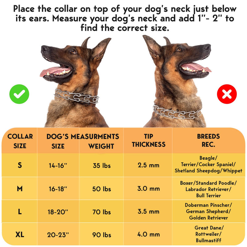 Prong Collar for Dogs - No Pull Choke Collar for Dogs, Pinch Collar for Dogs, Adjustable Quick Release Dog Training Collar for Small, Medium, Large Breed Sizes - Stainless Steel Metal Dog Choker Chain Full Black Medium: 16 - 18" / 50 lbs - PawsPlanet Australia