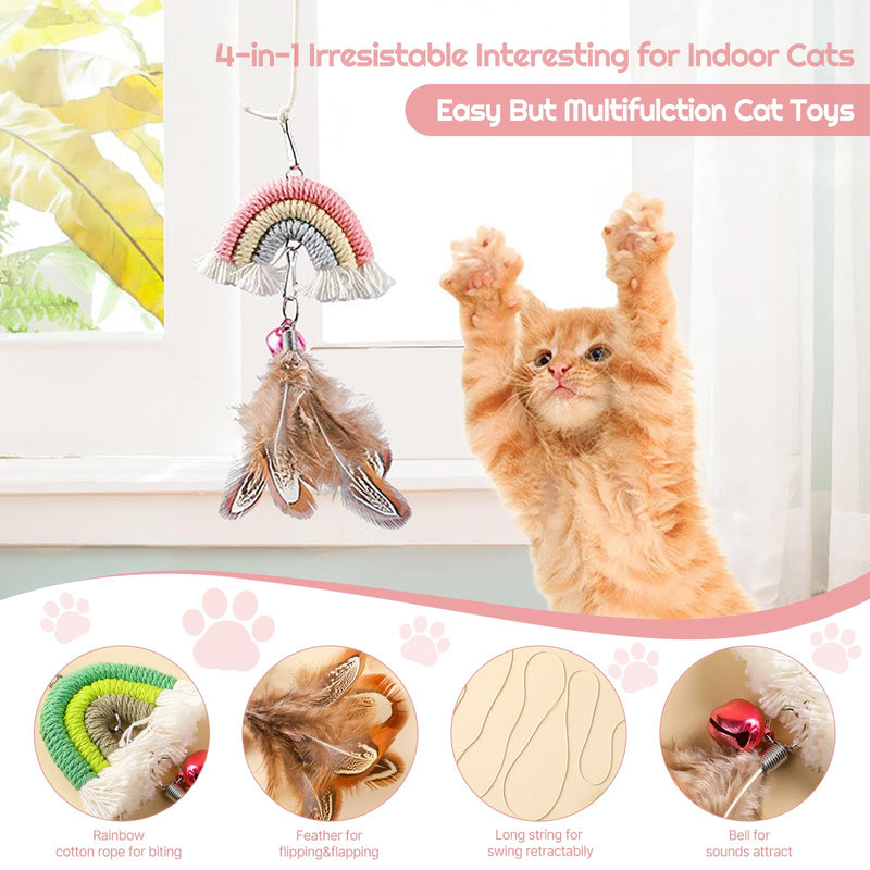 YUDANSI Cat Feather Toy 2pack,Retractable Cat Teaser Toys, Self-Adhesive Hanging Interactive Cat Toy for Indoor Cats Kitten Play Chase Exercise Doorway, Gift for Cats Hunting Chasing to Keep Busy