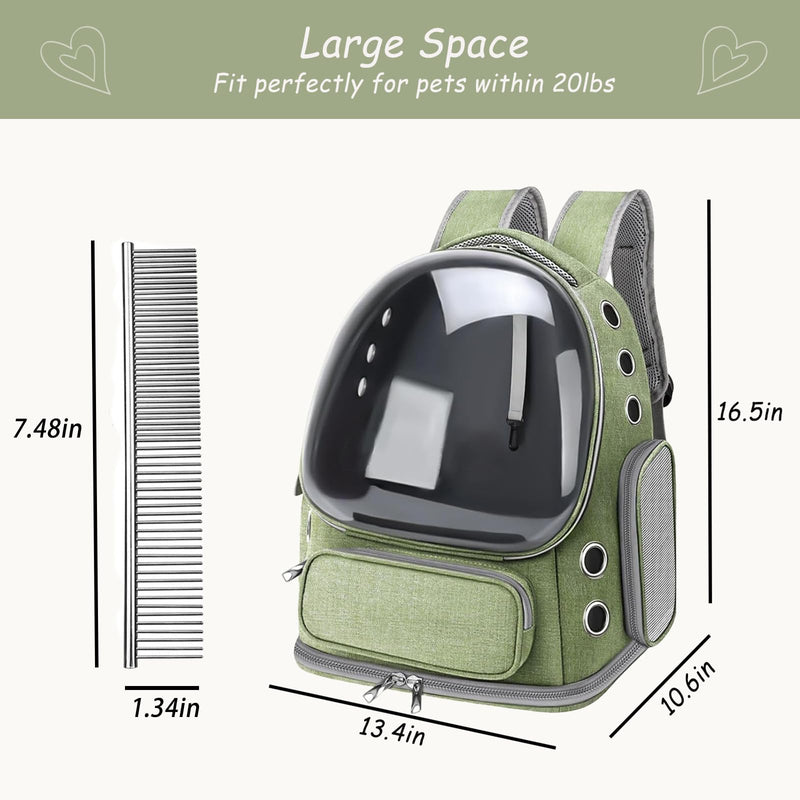 Cat Carrier with Groomer, Breathable Cat Bubble Carrier for Cats or Small Dogs up to 20 lbs, Collapsible Airline Approved, Clear Cat Travel Backpack (Green) Green - PawsPlanet Australia