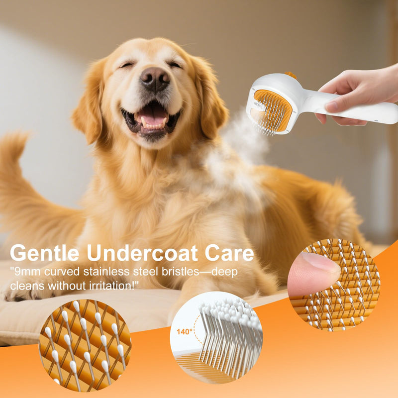 Pet Steam Brush for Dog & Cat – 3-in-1 Spray Hair Removal Comb – Steam for Shedding & Grooming – Water Brush for Long & Short Haired Pets – Spritz Defur Comb – Includes Waterless Shampoo 8in- 1 Shampoo - PawsPlanet Australia