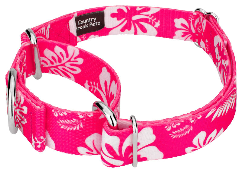 Country Brook Petz - Pink Hawaiian Martingale Dog Collar - Summer Breeze Collection Featuring Sunny Designs (1 Inch, Medium)