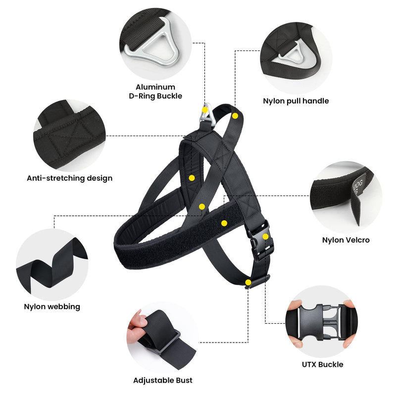 EXCELLENT ELITE SPANKER No Pull Dog Harness Padded Military Patrol Vest Adjustable Nylon Small Service Walking Dog Harness with Handle for Training Running(BLK-M) M-(Chest 25.5-31.5") BLK - PawsPlanet Australia