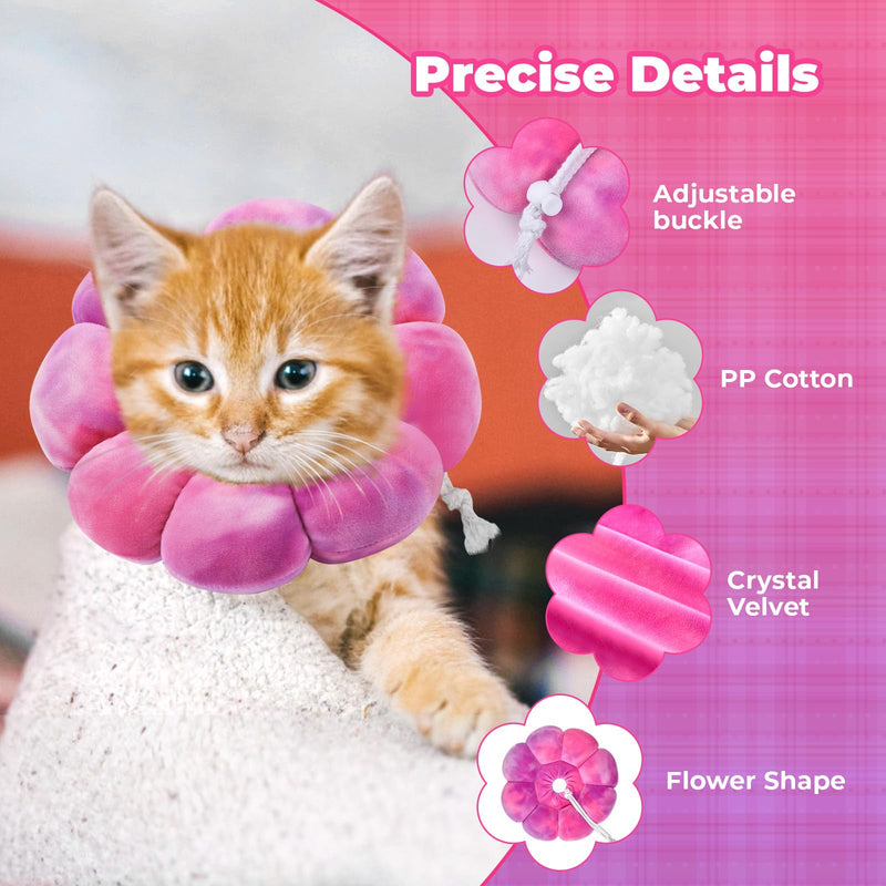 Flower Cat Cone, Uadonile Adjustable Cat Cone Collar, Soft Dog Elizabethan Collar Recovery E Collar After Surgery, Recovery E-Collar for Kittens/Puppies and Cats Recovery(Tie-dye Rose Purple, S) - PawsPlanet Australia