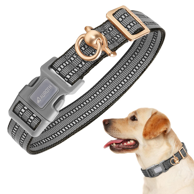 Auroth Dog Collar for Medium Large Dogs, Reflective Dog Collar, Soft Nylon Adjustable Dog Collars with Heavy Duty Metal D Ring Tangle Free (Large:15.7"-27.1", Grey) Large:15.7"-27.1" - PawsPlanet Australia