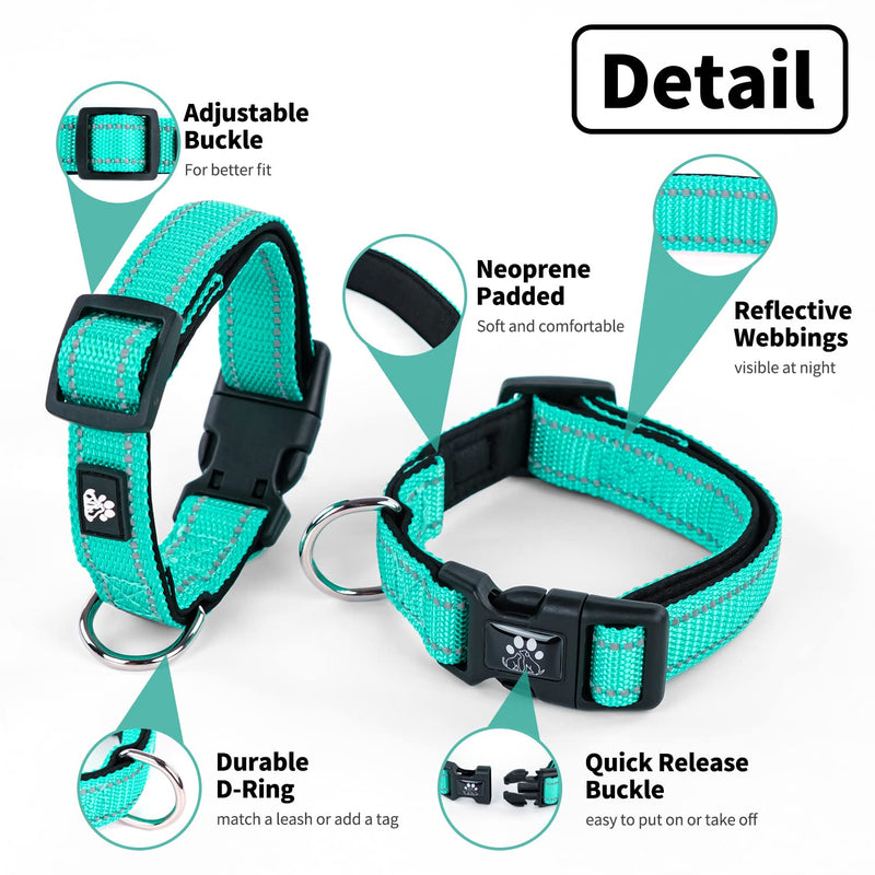 NESTROAD Reflective Dog Collar and Leash Set,Soft Neoprene Pet Collar with Quick Release Buckle,Adjustable Nylon Dog Collars for Small Medium Large Dogs(Medium Collar + 5FT Leash,Teal) Medium(16-20" Length,1.0" Width) Teal - PawsPlanet Australia