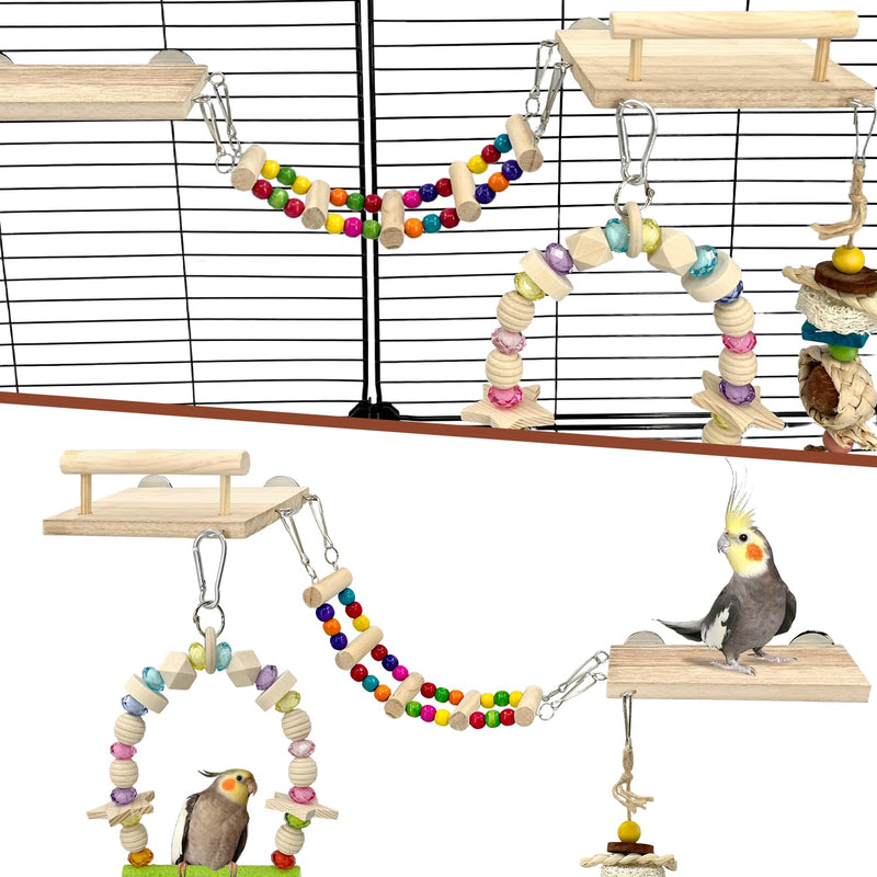 5-in-1 Parakeet Toys Set: Detachable Bird Playground with Wooden Perch, Swing, Ladder, & Platform Cage Accessories for Cockatiel, Conure, Lovebird, Budgie, Finch - PawsPlanet Australia