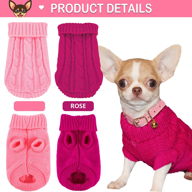 Kallfir's cutie XXS Dog Sweater, 2 Pieces Turtleneck Knitted Chihuahua Sweater Yorkie Teacup Dog Clothes Small Dogs Girl Winter Warm Sweaters Pet Cat Sweater Cold Weather Puppy Clothes XX-Small Rose-Pink - PawsPlanet Australia