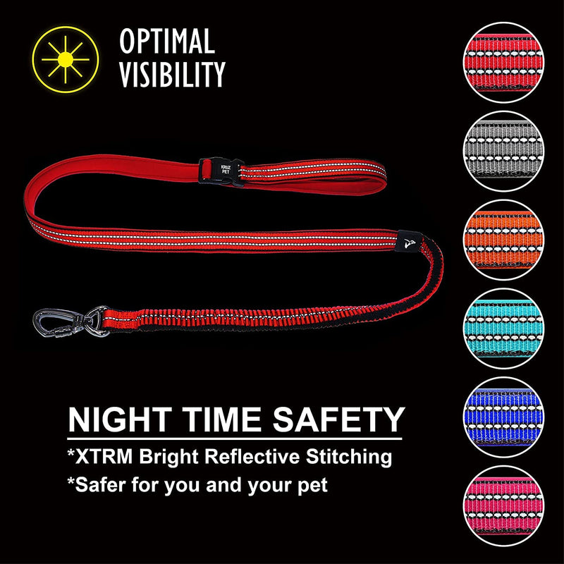 KRUZ PET KZV2072 6 FT Bungee Leash – Wearable Jogging Leash – Over the Shoulder and Waist Hands-Free Leash – Strong Reflective Heavy Duty Safety Leash with Locking Carabiner Clip – Easy Snap Function Gray Large: 1” X 6FT - PawsPlanet Australia
