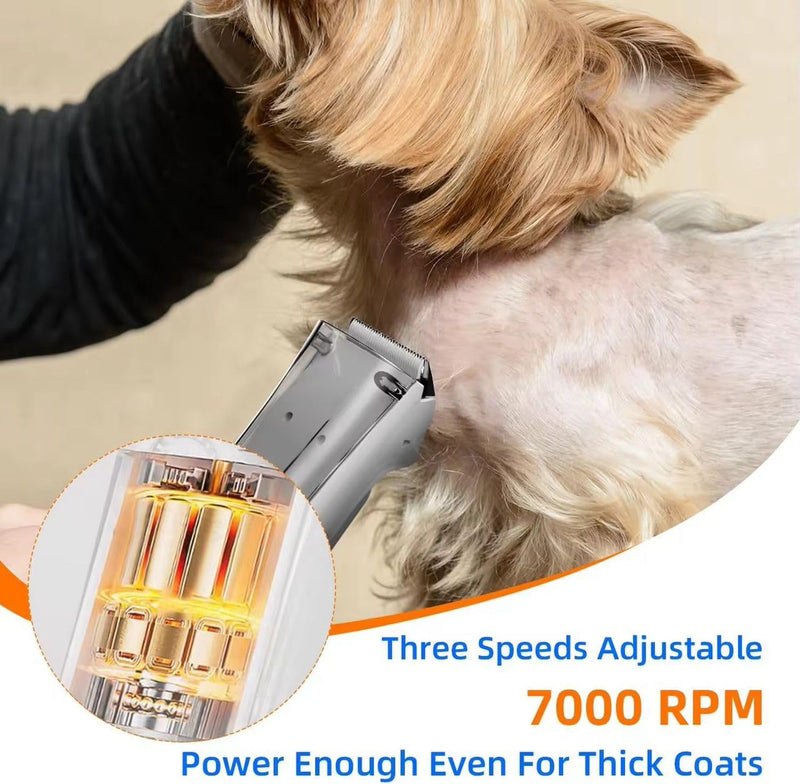 2-in-1 Portable Dog Grooming Vacuum Clipper Kit 3-Speed Low Noise Rechargeable Powerful Suction 99% Pet Cat Pet Hair Trimmer Shaver with Comb Shedding