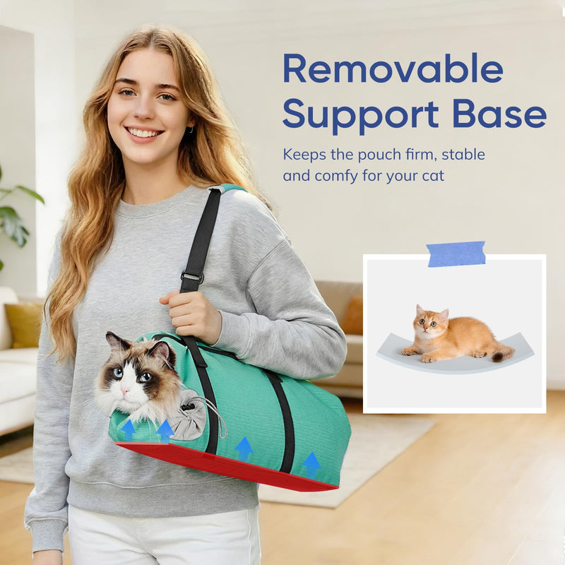 Cat Carrier Pouch, Soft Cat Grooming Restraint Bag for Vet Visits, Nail Trimming & Medication, Comfortable Cats Carry Bag with Bottom Support for Car Travel, Green, S Small - PawsPlanet Australia