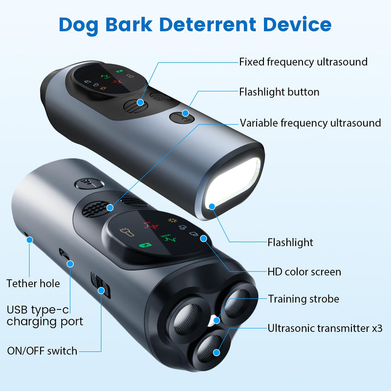 Dog Bark Deterrent Device, 3X Ultrasonic Rechargeable Anti Barking Device for Dogs, 50FT Range Barks No More, Training Bark Control with LED Flashlight, Indoor & Outdoor