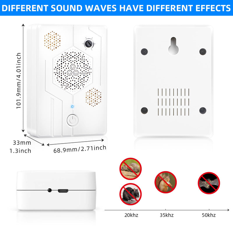 2026 Upgraded Ultrasonic Bat Deterrent for Attic & Roof, Portable Rechargeable Bat Repellent for House Eaves, Safe Electronic Pest Control to Keep Bats Away from Porch & Indoor, 2 Pack - PawsPlanet Australia