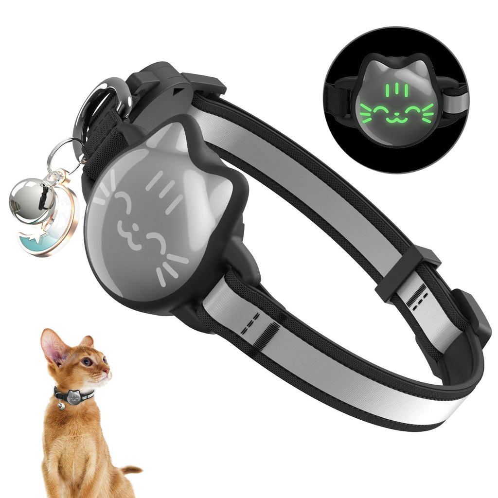 Cat Collar with Airtag Holder, Breakaway Cat Airtag Collar with Reflective Strap, Lightweight Kitten Collar for Apple Air tag, Hidden GPS Tracker Holder for Boy Girl Cats, Kittens, Puppies (9-13") Small(9-13inch) Black