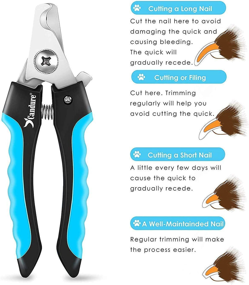 Candure Dog Nail Clippers Professional Pet Nail Clipper Suitable for Large to Medium Dogs, Cats, Rabbits and Guinea Pigs - Safety Lock/Protective Guard to Avoid Over Cutting Blue