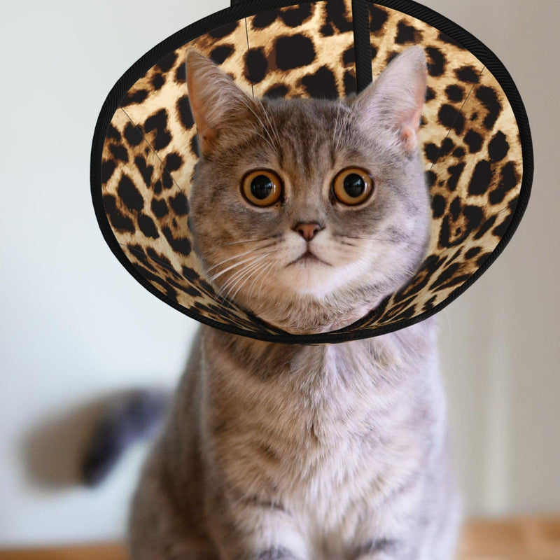Leopard Print cat Cone Collar Adjustable Elizabethan Circle Kitten Dog Stop Licking Scratch After Surgery Protective Neck Cover Leopard Print Small