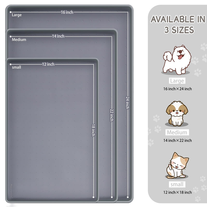 MateeyLife Silicone Cat & Dog Food Mat for Floors Waterproof, Anti-Slip Dog Bowl Mats for Food and Water, Pet Feeding Mats with Lip to Prevent Spills, Pet Placemat for Messy Drinkers to Protect Floors 18''×12'' Gray - PawsPlanet Australia