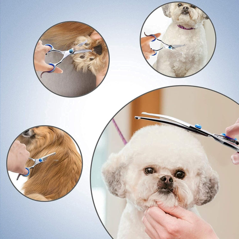 2 Pieces Dog Grooming Kit, Thinning Scissors Dog Grooming, Curved Dog Grooming Scissors, Dog Groomings Scissorss, Safety Scissor with Round Tip, 7 inch Stainless Steel Dog Scissor for Dogs Cats - PawsPlanet Australia