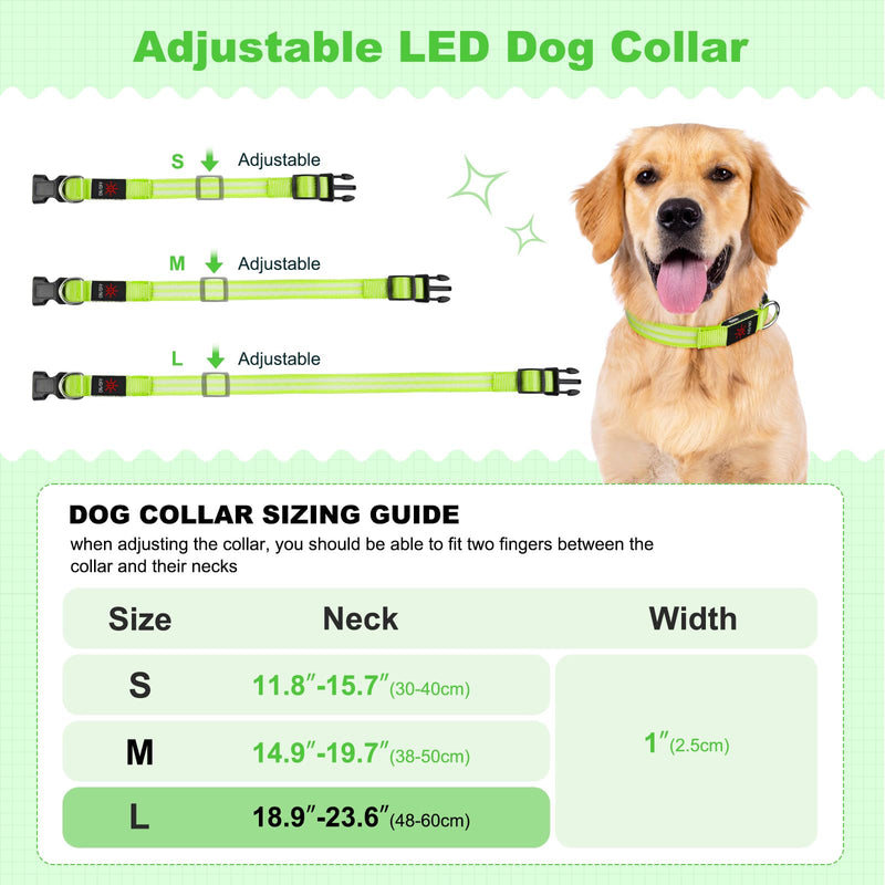 Illumifun Light Up Dog Collar, Rechargeable LED Dog Collar Glow in The Dark, High Visibility Collars Light for Pet Walking at Night (Green, Large) Green - PawsPlanet Australia
