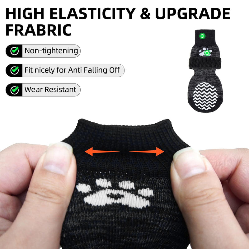 PUPTECK Anti Slip Dog Socks 2 Pairs with Double Grippers for Hardwood Floors, Shoes for Hot/Cold Pavement, Boots & Paws Protectors to Prevent Licking, Traction Booties for Senior Small Large Dogs Medium(2 Pair) Black(Wave) - PawsPlanet Australia