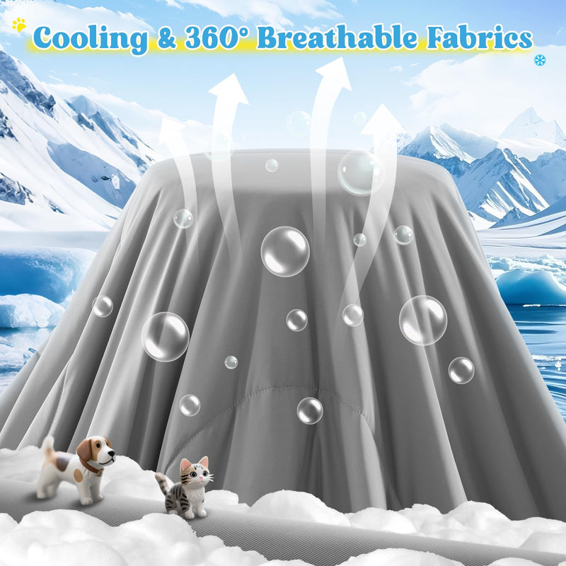 Cooling Blanket for Dogs, Lightweight & Durable Dog Cooling Mat, Q-MAX>0.45 Soft Breathable Pets Comforter for Couch, Bed & Car Essential - Light Grey 40x50 Inches 40''x50'' - PawsPlanet Australia