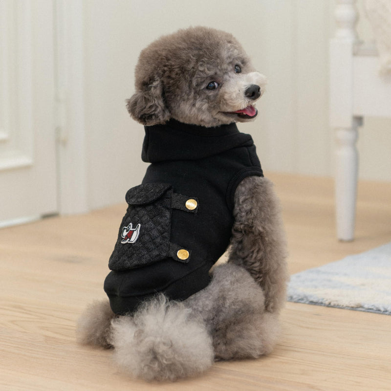 Puppia Rupert Cute Winter Hooded Shirts for Small and Medium Dogs, Black, Medium - PawsPlanet Australia