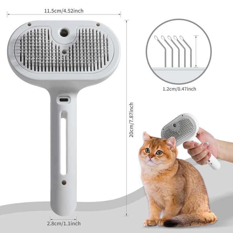 Susu & Wuwu Spray Cat Brush for Shedding - Water Brush for Cats and Dogs - Pet Hair Removal Comb with Water Tank and Release Button - White - PawsPlanet Australia